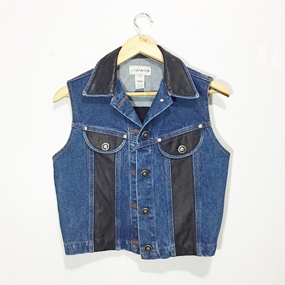 VINTAGE 80’s DENIM AND LEATHER BUTTON UP VEST